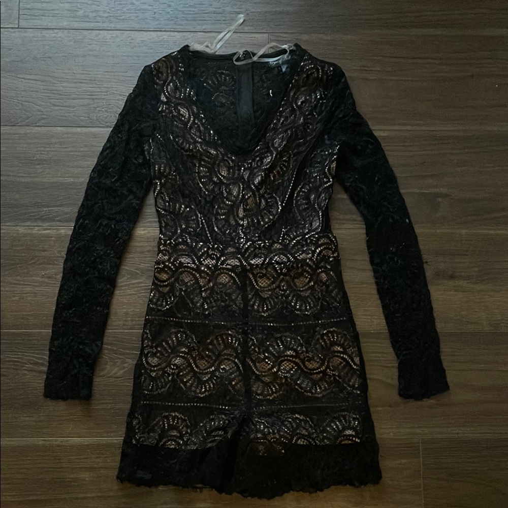 Crystal Doll Black Sheath Dress Long Sleeve V-Neck